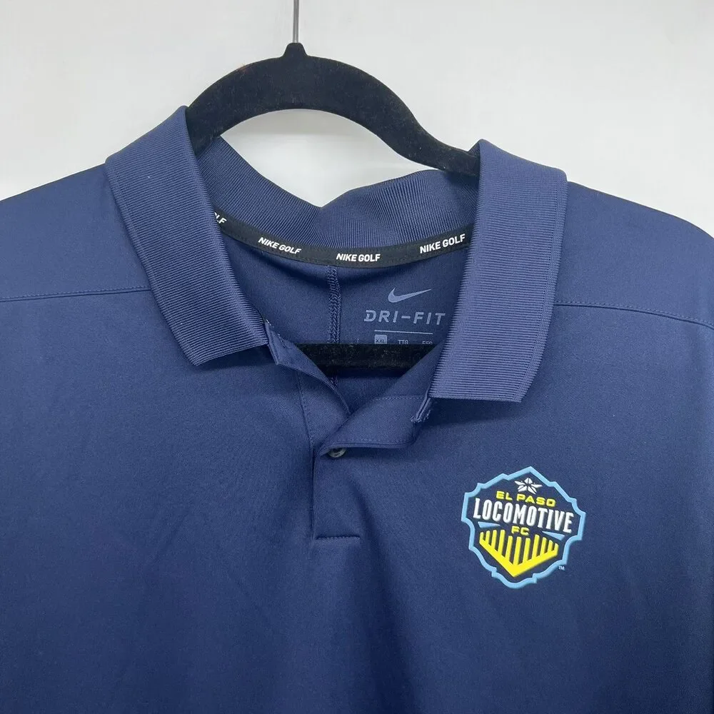 NEW El Paso Locomotive FC Nike Golf Navy Blue Polo Shirt Dri Fit 2XL